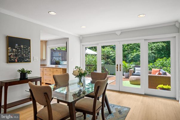 Dining room, Interior, Recessed Lighting, Wood Texture Flooring