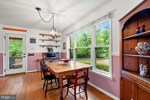 Dining room, Interior, Pendant Lights, Wood Texture Flooring
