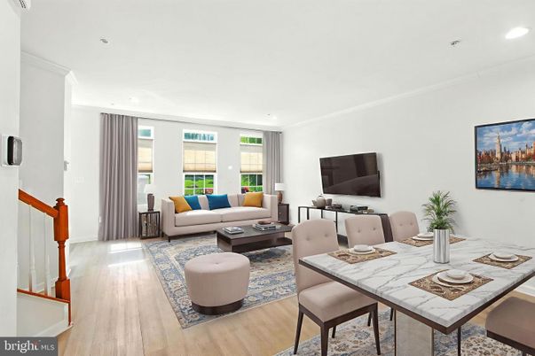 Dining room, Interior, Living room, Recessed Lighting, Wood Texture Flooring