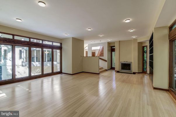 Empty room, Fireplace, Interior, Recessed Lighting, Wood Texture Flooring