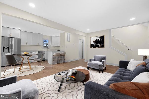 Dining room, Interior, Kitchen, Living room, Recessed Lighting, Stainless Steel Appliances, Wood Texture Flooring