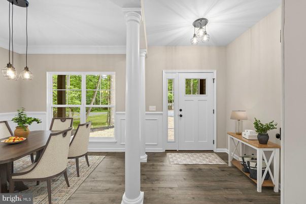 Dining room, Interior, Pendant Lights, Wood Texture Flooring