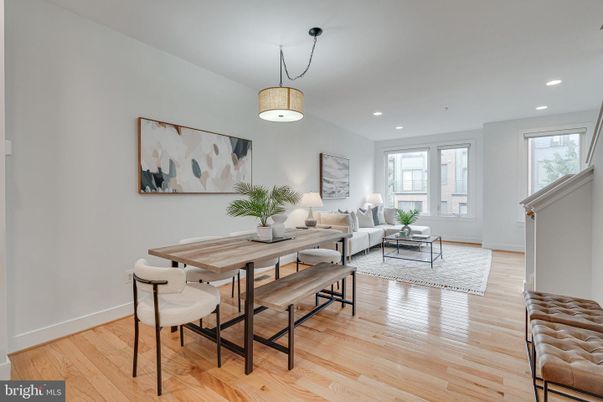 Dining room, Interior, Living room, Pendant Lights, Recessed Lighting, Wood Texture Flooring