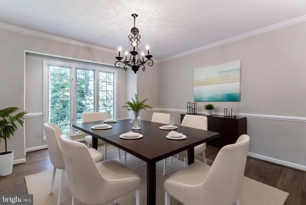 Chandelier, Dining room, Interior, Wood Texture Flooring