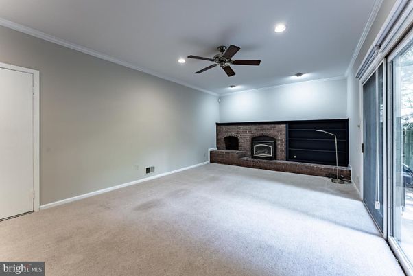 Empty room, Fireplace, Interior, Recessed Lighting, Stone Walls