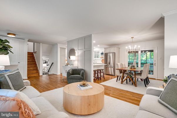 Dining room, Interior, Kitchen, Living room, Pendant Lights, Recessed Lighting, Stainless Steel Appliances, Wood Texture Flooring