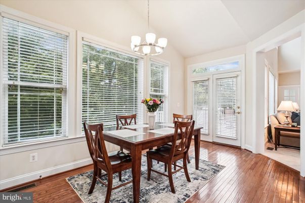 Dining room, Interior, Pendant Lights, Wood Texture Flooring