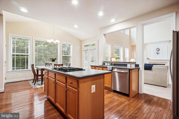 Chandelier, Dining room, Interior, Kitchen, Recessed Lighting, Wood Texture Flooring