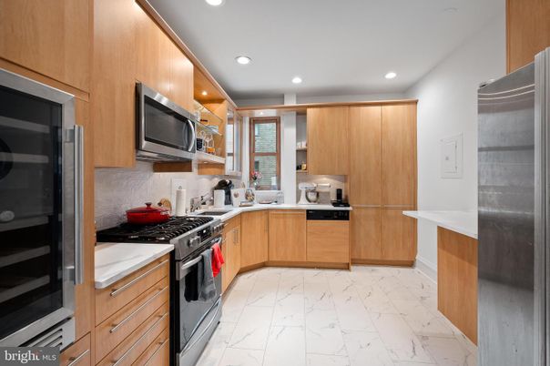 Interior, Kitchen, Marble, Recessed Lighting, Stainless Steel Appliances