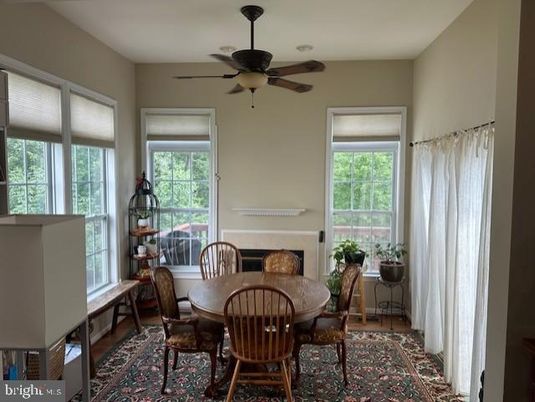 Dining room, Fireplace, Interior, Wood Texture Flooring