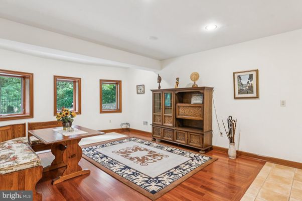 Dining room, Interior, Recessed Lighting, Wood Texture Flooring
