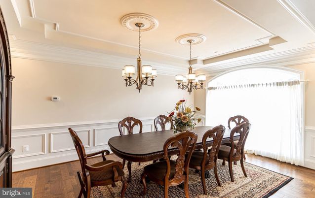 Chandelier, Dining room, Interior, Wood Texture Flooring