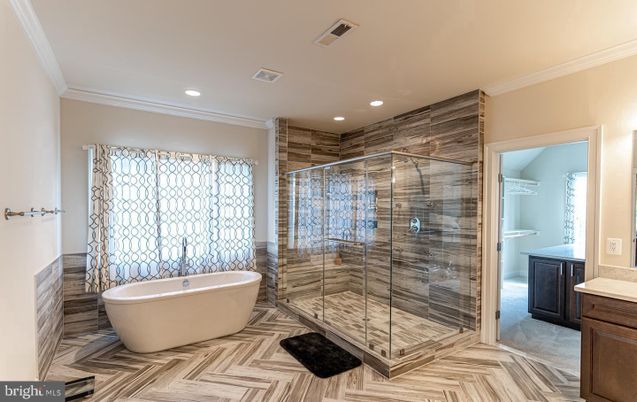 Bathroom, Free Standing Baths, Glass Shower, Interior, Recessed Lighting