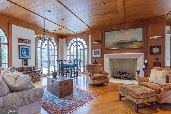 Dining room, Fireplace, Interior, Living room, Pendant Lights, Recessed Lighting, Wooden Beams, Wooden Ceilings, Wood Texture Flooring, Wooden Walls
