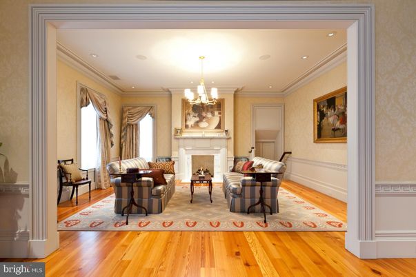 Chandelier, Fireplace, Interior, Living room, Recessed Lighting, Wood Texture Flooring