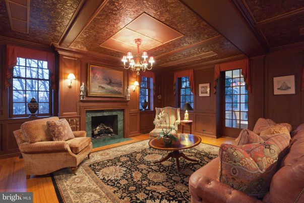 Chandelier, Fireplace, Interior, Living room, Wooden Ceilings, Wood Texture Flooring, Wooden Walls