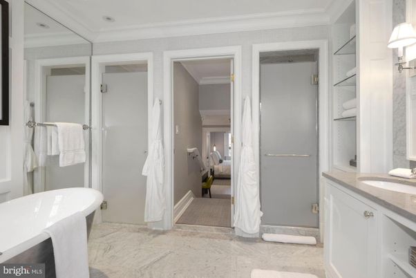 Bathroom, Free Standing Baths, Interior, Marble, Recessed Lighting