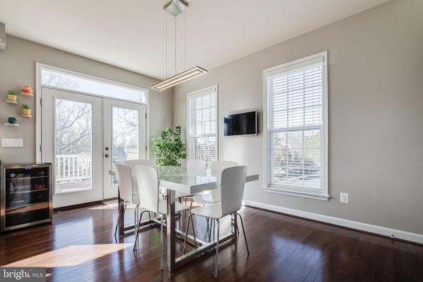 Dining room, Interior, Pendant Lights, Wood Texture Flooring