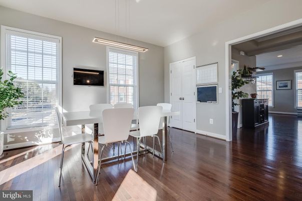 Dining room, Interior, Pendant Lights, Recessed Lighting, Wood Texture Flooring
