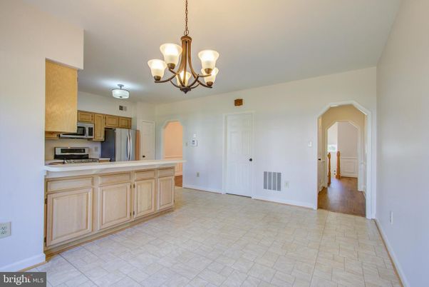 Chandelier, Interior, Kitchen, Stainless Steel Appliances, Wood Texture Flooring