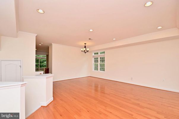 Chandelier, Empty room, Interior, Recessed Lighting, Wood Texture Flooring