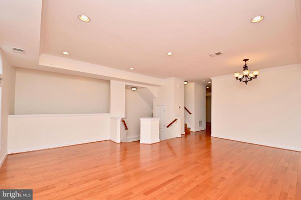 Chandelier, Empty room, Interior, Recessed Lighting, Wood Texture Flooring