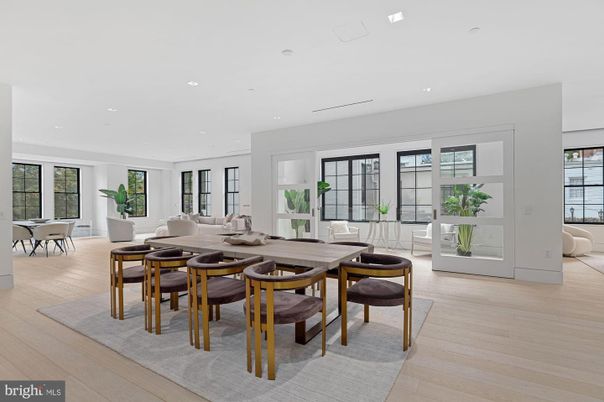 Dining room, Interior, Living room, Recessed Lighting, Wood Texture Flooring