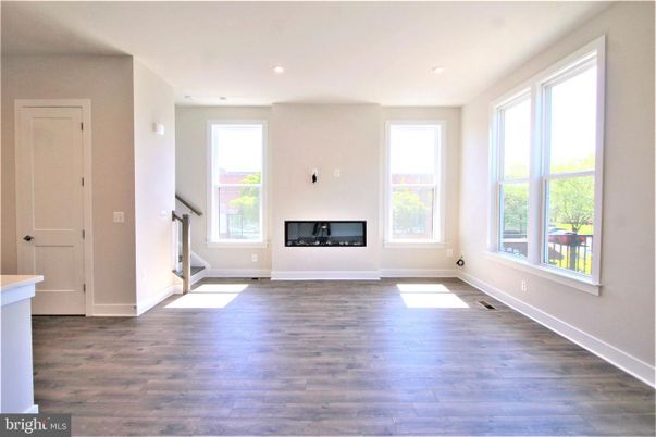Empty room, Fireplace, Interior, Recessed Lighting, Wood Texture Flooring