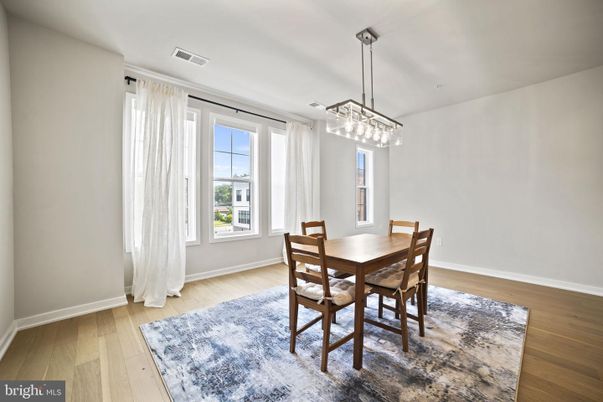 Dining room, Interior, Pendant Lights, Wood Texture Flooring