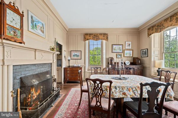 Dining room, Fireplace, Interior, Wood Texture Flooring