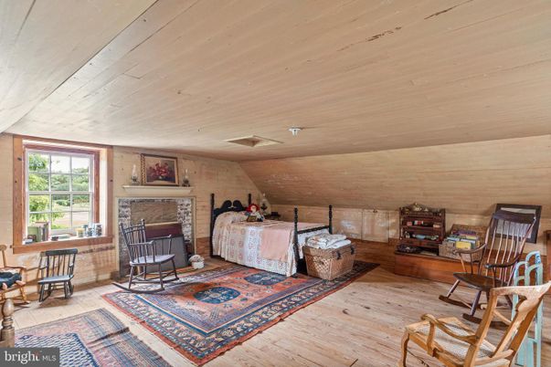 Bedroom, Fireplace, Interior, Wooden Ceilings, Wood Texture Flooring