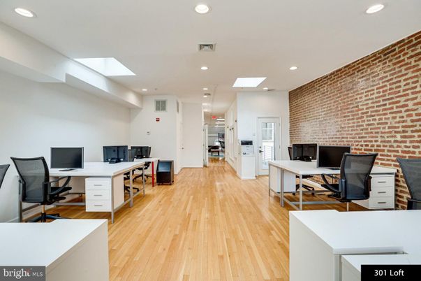 Home Office, Interior, Recessed Lighting, Stone Walls, Wood Texture Flooring