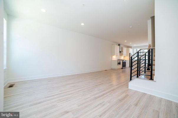 Empty room, Interior, Kitchen, Recessed Lighting, Wood Texture Flooring