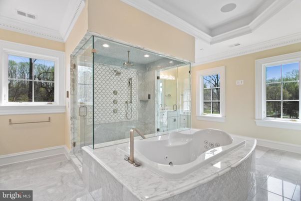 Bathroom, Glass Shower, Interior, Marble, Recessed Lighting