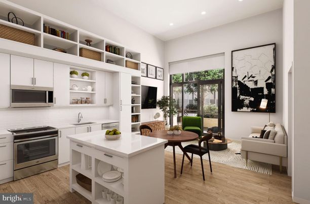 Dining room, Interior, Kitchen, Recessed Lighting, Wood Texture Flooring