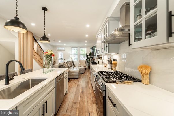 Interior, Kitchen, Living room, Pendant Lights, Recessed Lighting, Stainless Steel Appliances, Wood Texture Flooring