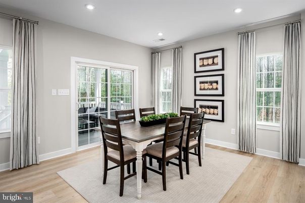 Dining room, Interior, Recessed Lighting, Wood Texture Flooring