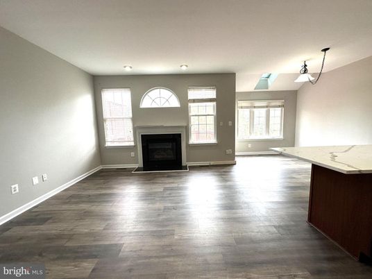 Empty room, Fireplace, Interior, Pendant Lights, Wood Texture Flooring