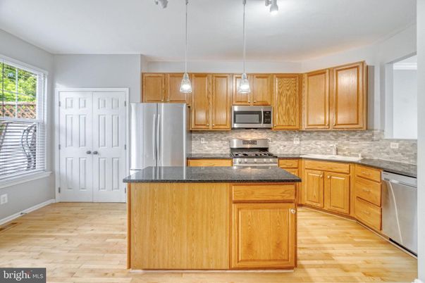 Interior, Kitchen, Pendant Lights, Stainless Steel Appliances, Wood Texture Flooring
