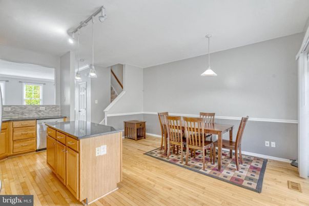 Dining room, Interior, Kitchen, Pendant Lights, Wood Texture Flooring