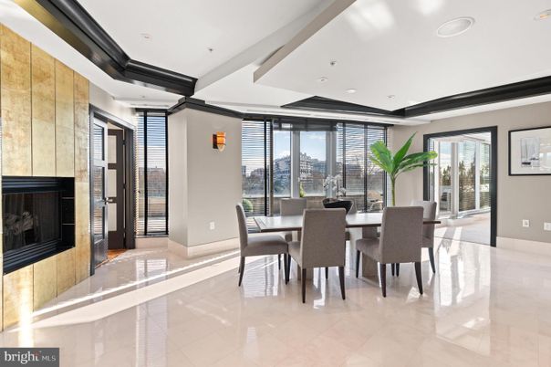 Dining room, Fireplace, Interior, Recessed Lighting