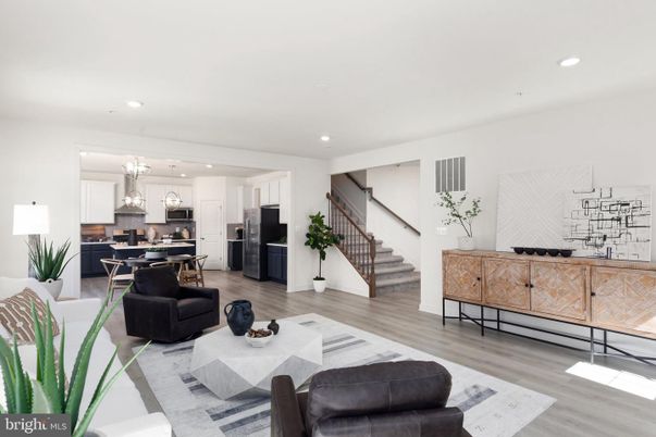 Dining room, Interior, Kitchen, Living room, Pendant Lights, Recessed Lighting, Stainless Steel Appliances, Wood Texture Flooring
