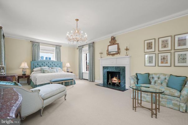 Bedroom, Chandelier, Fireplace, Interior