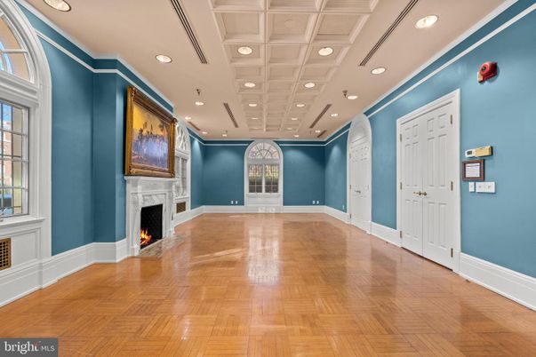 Empty room, Fireplace, Interior, Recessed Lighting, Wood Texture Flooring