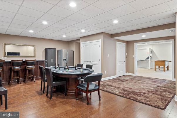 Dining room, Game Room, Interior, Recessed Lighting, Wood Texture Flooring