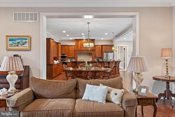 Dining room, Interior, Kitchen, Living room, Pendant Lights, Recessed Lighting, Stainless Steel Appliances, Wood Texture Flooring