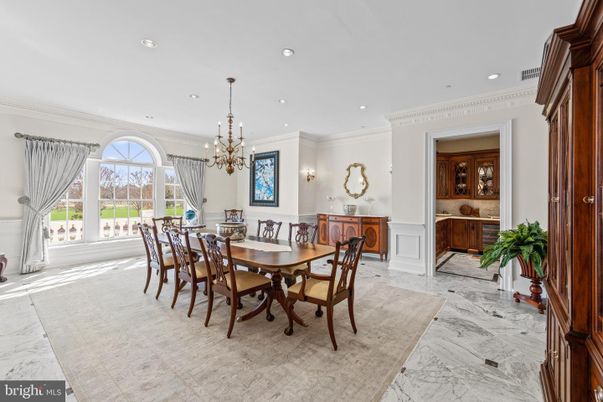 Chandelier, Dining room, Interior, Marble, Recessed Lighting