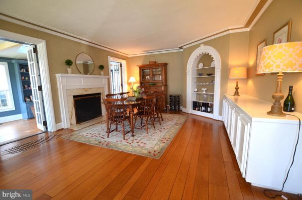 Dining room, Fireplace, Interior, Wood Texture Flooring