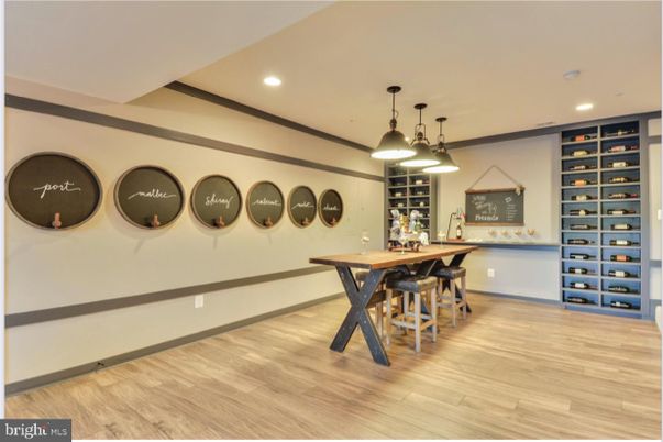 Interior, Pendant Lights, Recessed Lighting, Wine Storage, Wood Texture Flooring