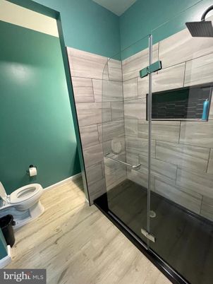 Bathroom, Glass Shower, Interior, Wood Texture Flooring